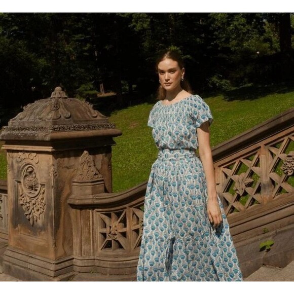 Guadalupe Momposina Dress One Size Floral Tully Blue Maxi Cotton - Picture 3 of 10